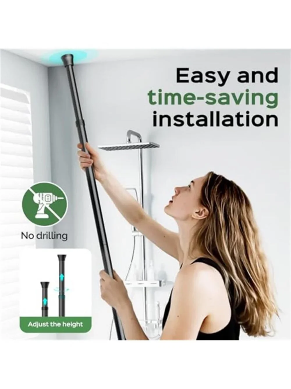 Shower Caddy Tension Pole: Rustproof Quick Install Standing Corner BathroomShelf